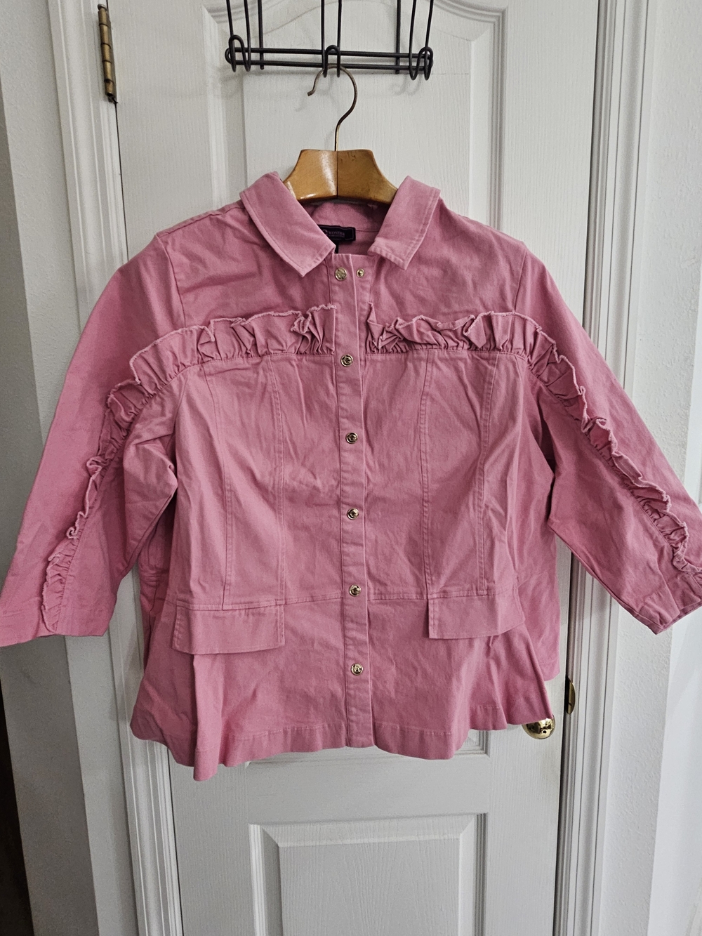 Christian Siriano Pink Ruffle-Trim Jean Jacket
